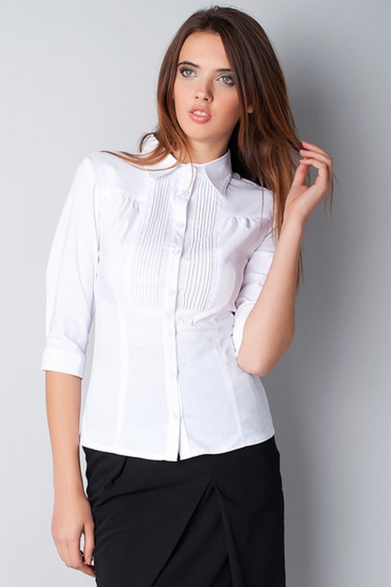 Buy Classic сomfortable white 3/4 sleeve cotton buttons office business blouse